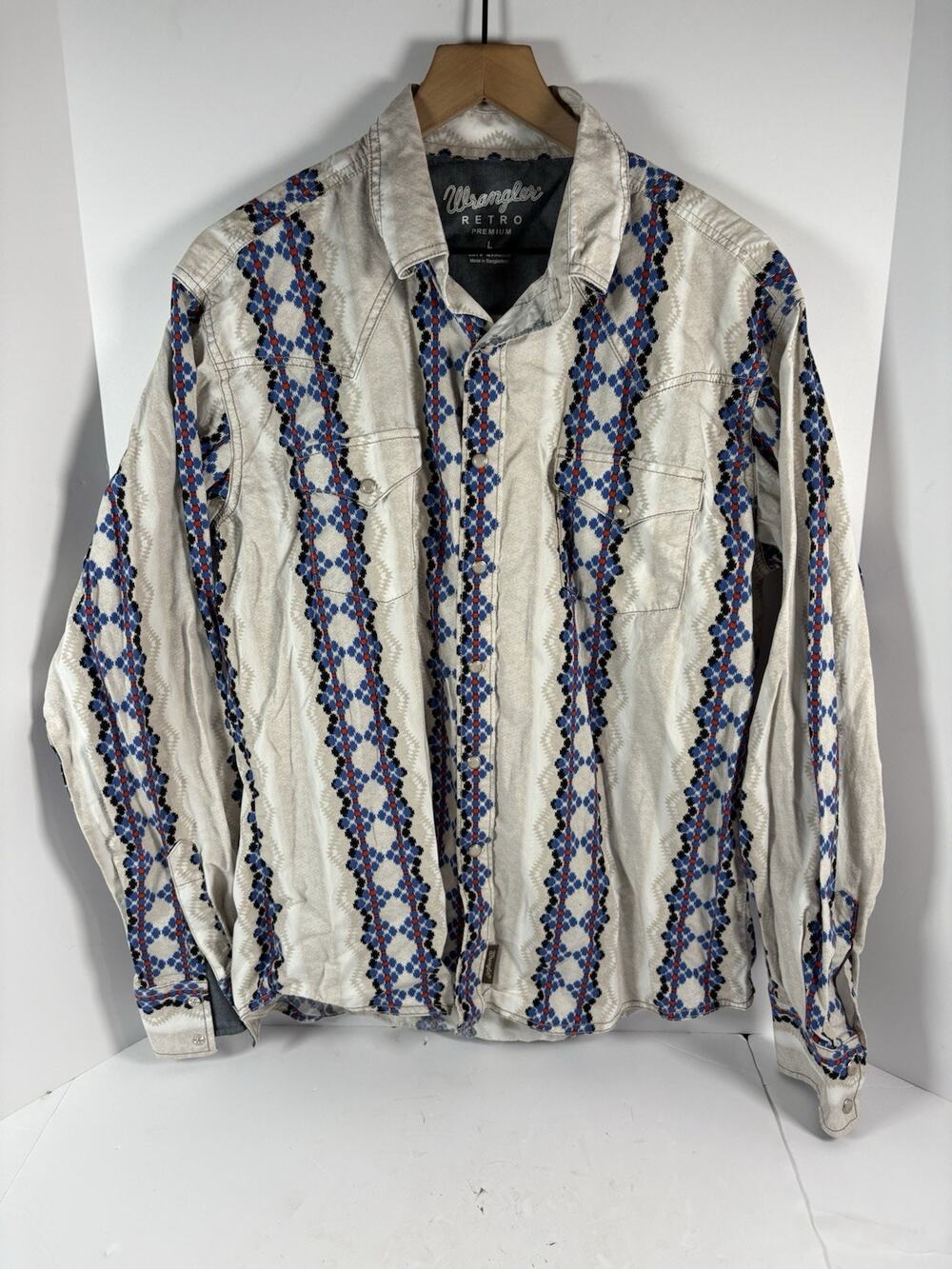 Wrangler Retro Premium Mens Large Western Pearl Snap Shirt Aztec Print MVR496M